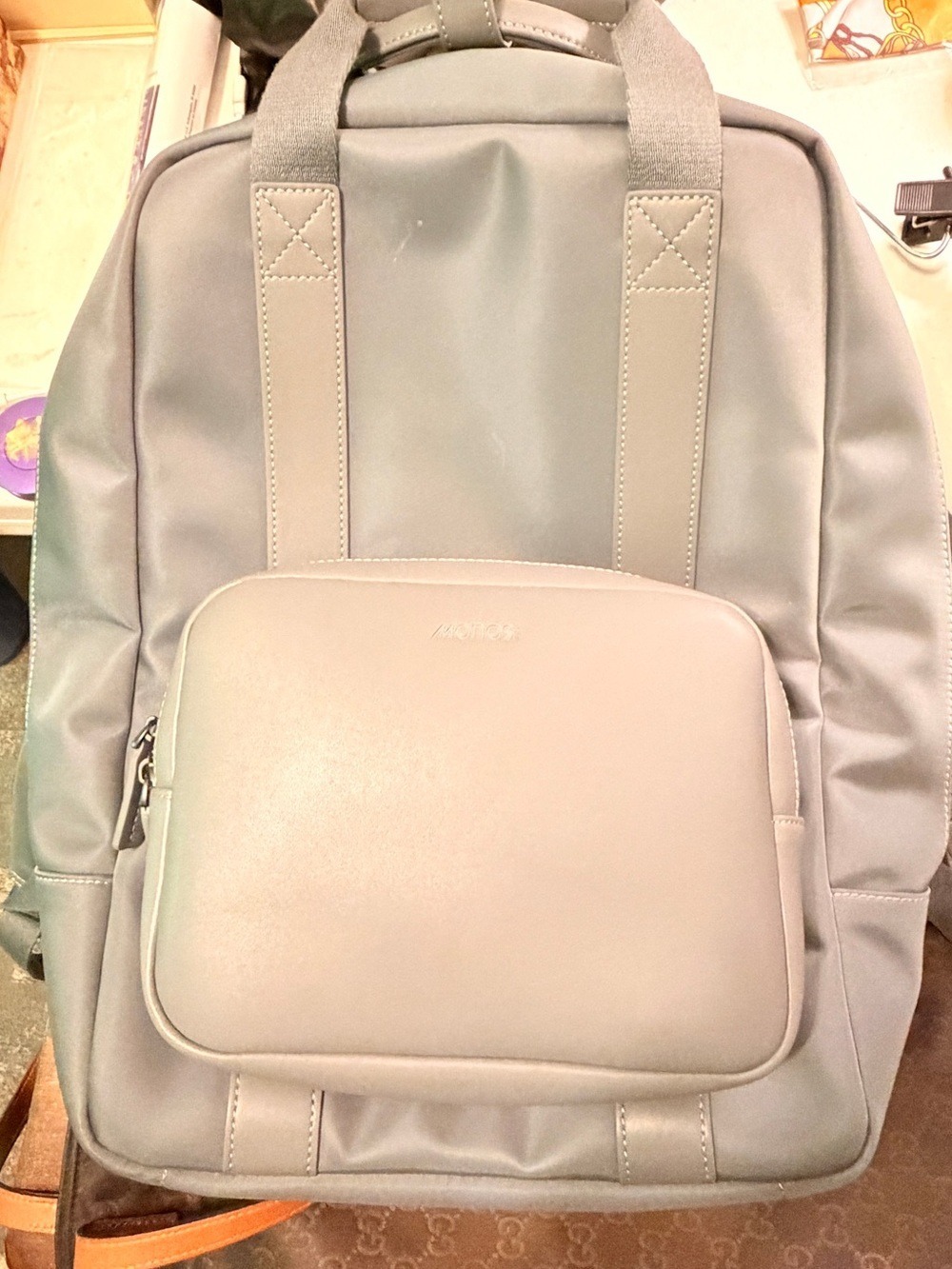 Monos Metro Gray Vegan Leather Travel Laptop Backpack QuickSnap Kit Included - Picture 2 of 16